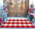Christmas Outdoor Rugs 24 x 51''Red White Buffalo Plaid Front Porch Rug Hand-Woven Machine Washable Indoor/Outdoor Layered Door Mats for Entryway/Bedroom/Outdoor by BUAGETUP