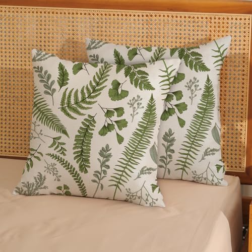 Sage Green Spring Pillow Covers 18x18 Inch 2 Pcs Vintage Leaf Plant Decor Throw Pillows Tropical Botanical Leaves Seasonal Outdoor Decoration Pillowcase Linen Cushion Cover for Couch Sofa - Image 2