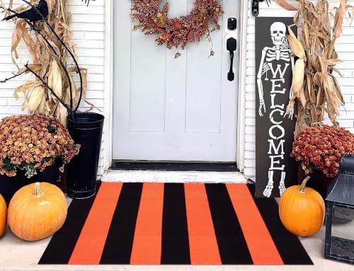 Halloween Layered Doormat 24"x35",Orange Black Front Door Mat Outdoor - Image 4
