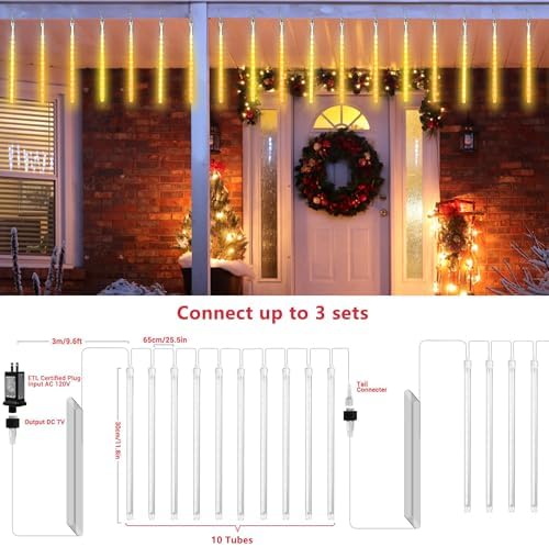 Joomer Christmas Lights Outdoor 11.8 inch 10 Tubes Meteor Shower Lights - Image 3
