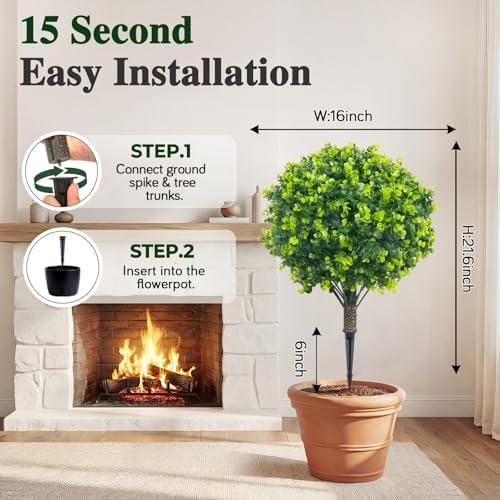PATIO CHOICE Topiary Trees Artificial Outdoor Boxwood Ball Trees with Ground Spike Set of 2 22" Fake Outdoor Plants Faux Bushes and Shrubs Decorations for Outdoor Indoor Front Porch Garden - Image 3