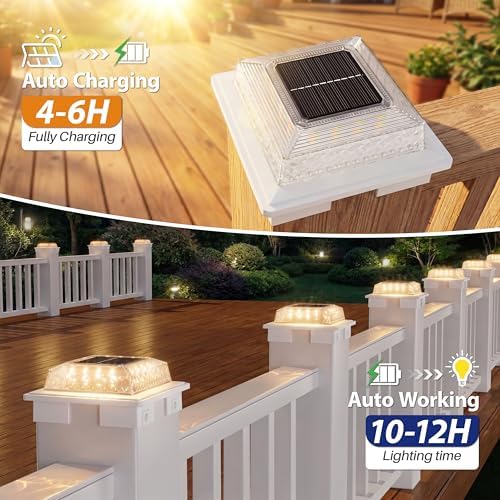 APONUO Solar Post Cap Lights, 3 Color Modes & 2 Brightness, Adjustable Base Fits 4x4 5x5 6x6 Posts (3.5-5.5 Inch), IP65 Waterproof, Deck & Fence Post Lights Solar Powered with Screws, White, 4 Pack - Image 5