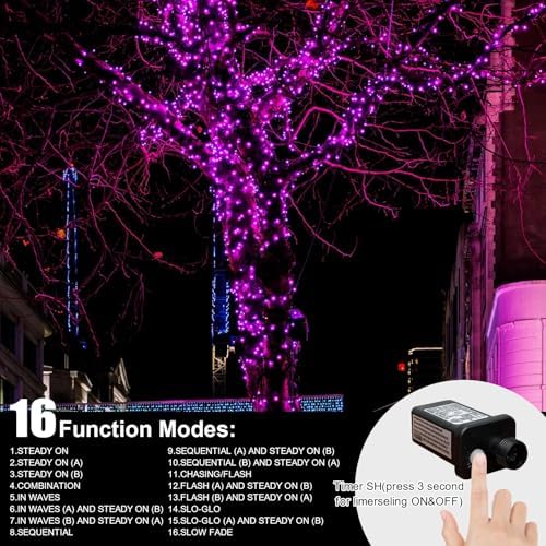 LAMPHOME 500 LED Pink String Lights, 165FT Plug in Waterproof with 16 Twinkle Modes, for Valentine’s Day, Easter, Mother’s Day, Christmas Decor, Indoor Outdoor Bedroom Yard Wedding Decoration - Image 7