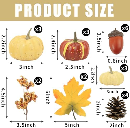 23Pcs Fake Pumpkins Fall Thanksgiving Decorations,Plastic Pumpkins with Acorns,Maple Leaves,Pine cones,Berries, Artificial Mini Pumpkin Decorating Harvest Home Decor Centerpiece Table Decorations - Image 2