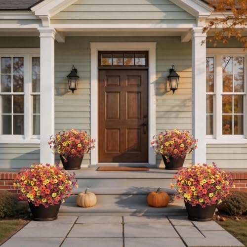 Hommyea Fall Artificial Fake Mums Flowers Plant for Outdoor Faux Home Decor - Image 6