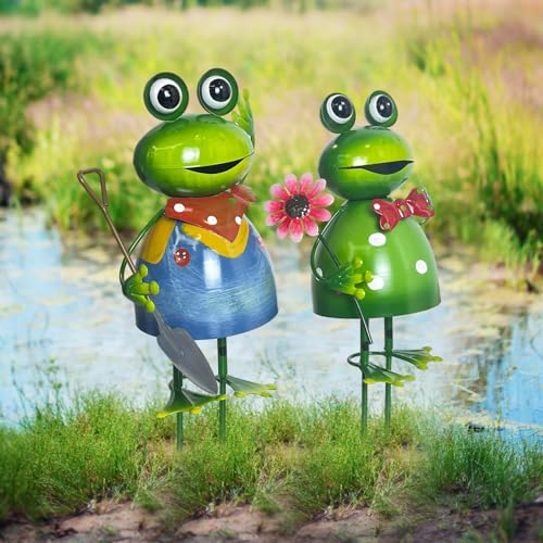 HONGLAND Metal Yard Art Garden Decor for Outside - Cute Frog Outdoor Decor - 3D Spring Frogs Figurine Garden Sculptures & Statues - Gifts for Grandma Mom - 2 Pcs - Image 6
