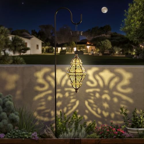 Twinkya 2 Pack Hanging Solar Lights Outdoor Garden Decor, Waterproof Plastic Moroccan Solar Powered Lantern Lamp, Outside Decorations for Patio Yard Porch Backyard Decor, Gardening Gifts for Women Mom - Image 5