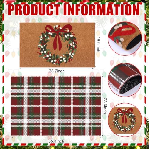 Drydiet 2 Pcs Christmas Layered Doormat Set, Wreath Welcome Mat - Image 3