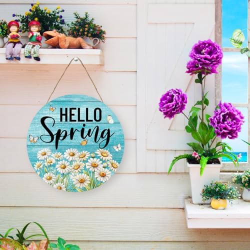 Hello Spring Door Sign, Spring Wildflower Wooden Sign front Porch Decor, Seasonal Floral Hanging Decor, Welcome Spring Hanging Sign for Home Door Wall Porch Indoor Outdoor Decor - Image 5