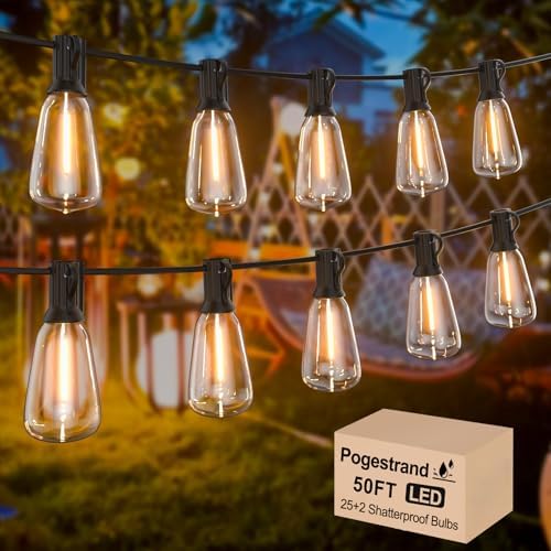 50FT ST38 Outdoor String Lights with 25 1W Plastic Shatterproof Bulbs by Pogestrand