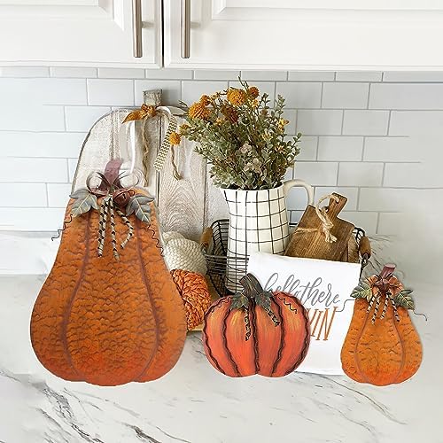 Pumpkin Decoration for Home Free Standing Metal Flat Pumpkins - Image 3