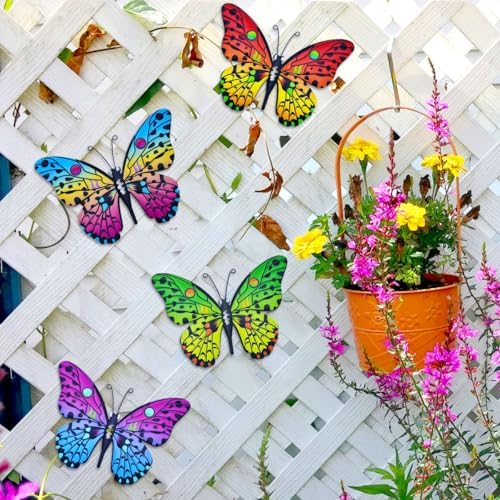 Metal Butterfly Wall Decor - 9.6" Outdoor Fence Wall Art Decor, Hanging Decoration for Garden Yard Living Room Bedroom Patio Balcony(4 Pack) - Image 3