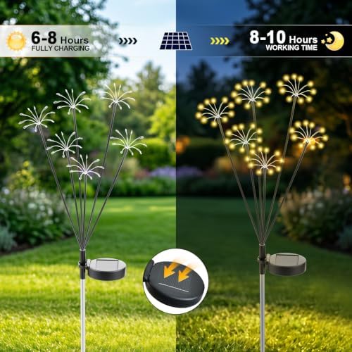 Solar Garden Lights Outdoor, 2 Pack New Upgraded Solar Swaying Starburst Light, Waterproof Fireworks Solar Lights for Yard Patio Pathway Decoration, Warm White - Image 3