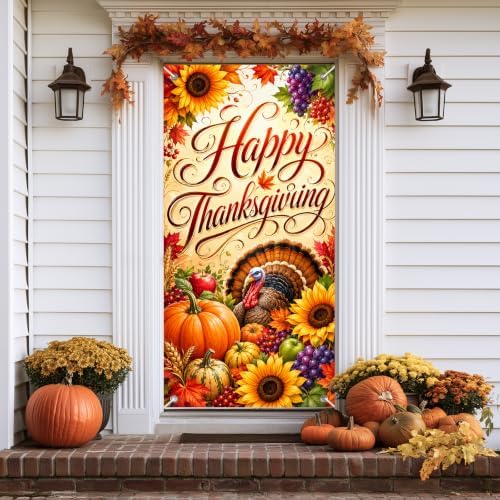 BlissYard Thanksgiving Door Cover Turkey Sunflower 35 x 71 Inch - Image 7