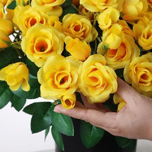 2Pcs Artificial Silk Rose Flower Topiary Tree for Front Porch Decor(Yellow) - Image 6