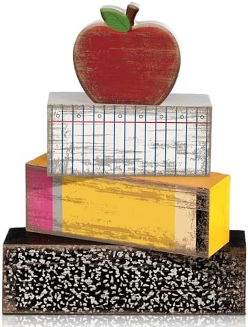 Lineshading 4 Pcs Back To School Table Decorations Wooden Apple Block Signs by Lineshading