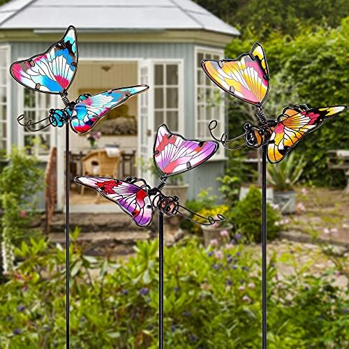 Juegoal Set of 3 Butterfly Garden Stake Decor, 20 Inch Colorful Butterflies Stakes, Glass & Metal Yard Art Ornaments for Mom, Mothers Day Ideal Gifts, Outdoor Lawn Pathway Patio Plant Pot, Flower Bed - Image 6
