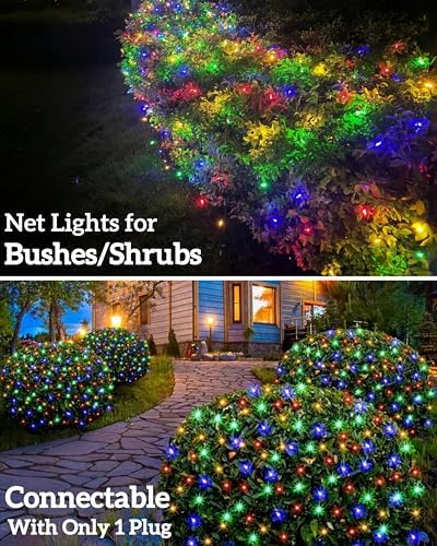 Led Christmas Net Lights for Bushes, 132LED 6FT x 6FT Connectable UL Certified Net Lights for Bushes Tree Shrubs Xmas Trunk Green Wire Christmas Decorations - Image 4