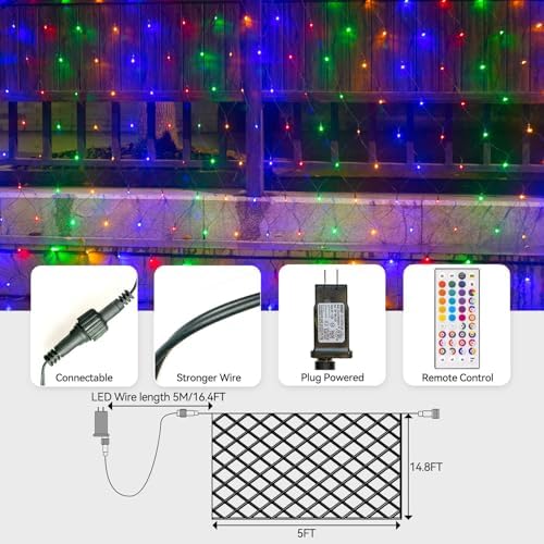 Obrecis Christmas Net Lights Outdoor, 240 LED 35 Color Changing Mesh Lights, 14.8 ft x 5 ft Waterproof Connectable Multicolored String Lights for Bushes Xmas Tree Garden Party Home Decor - Image 7