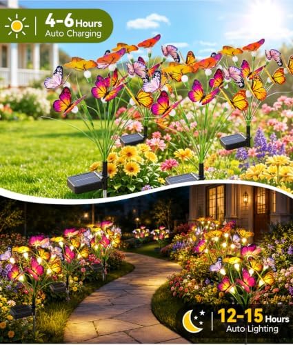 Solar Butterfly Garden Lights, 4 Pack 32 Swaying Butterflies - Image 4