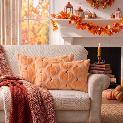 Fall Pillow Covers Pumpkin Fall Decor 12x20 Set of 2 Apricot - Image 6