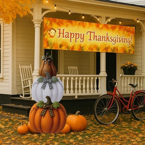 3 Pcs Fall Outdoor Decor Pumpkin Garden Stakes 3D Vintage Signs - Image 4