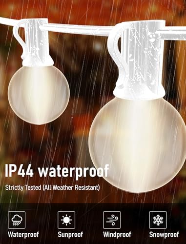 25FT Frosted White Lights G40 Globe Outdoor String Lights Patio Lights with 25 Frosted White Globe Bulbs - White Wire - Image 2