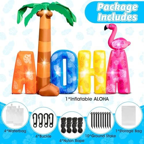 7FT Inflatable Aloha with Palm Tree Flamingo for Luau Party Decorations, Blow Up Aloha Sign Built-in 7 LED Lights for Summer Outdoor Decor, Hawaiian Beach Pool Yard Garden Birthday Photo Backdrop - Image 5
