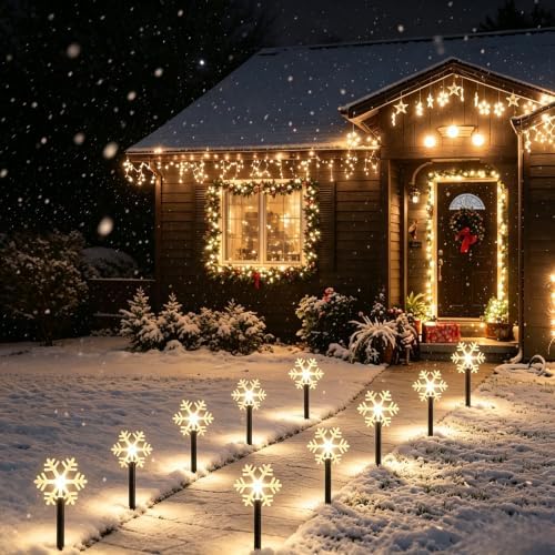 10 Pack Christmas Solar Pathway Lights, Snowflake Outdoor Decorations - Image 7