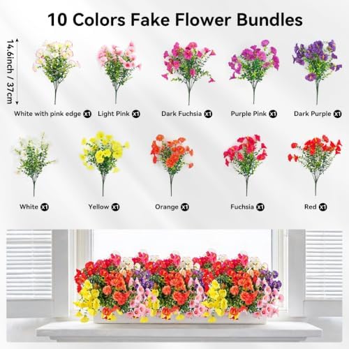 FR 10 Bundles Artificial Flowers for Outdoors/Indoors, UV Resistant Faux Plastic Plants for Home Decor, Faux Plants for Spring Summer Porch, Window Box & Vase Decoration(10 Types of Eucalyptus) - Image 2