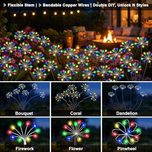 Solar Garden Lights Outdoor, Upgraded Solar Swaying Starburst Light Waterproof with 2 Modes, Solar Fairy Firework Lights for Yard Patio Pathway Flowerbed Balcony Garden Decoration (Multicolor, 4 Pack) - Image 5