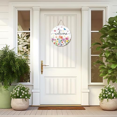 JarThenaAMCS Spring Summer Flower Welcome Door Sign Wildflower Wooden Hanging Sign Floral Butterfly Door Hanger for Indoor Outdoor Farmhouse Home Porch Window Wall Decor - Image 3