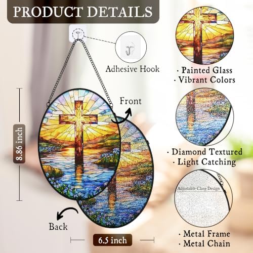 Cross Forget Me Not Stained Glass Window Hanging Suncatcher - Image 7