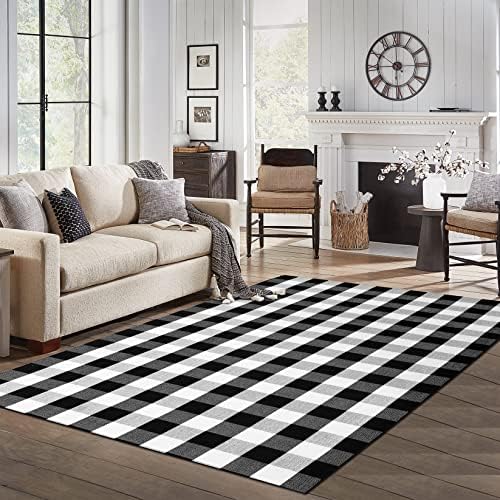 IOHOUZE 5x7 Buffalo Plaid Area Rug, Washable Indoor Outdoor, Black White by iOhouze