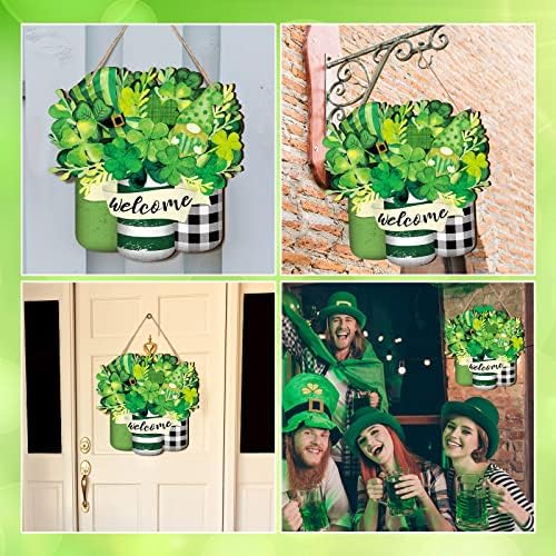 Spiareal St Patrick's Day Decorations St. Patricks Day Welcome Sign Wreaths for Front Door Wooden Shamrock Clover Hanging Decor Door Decorations for Saint Patrick's Irish Outdoor Farmhouse Porch - Image 6