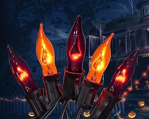 PASUTO Orange and Purple Halloween Lights - Flickering Flame String Lights, 12.8Ft Indoor Outdoor Halloween Lights C7 Retro Flame String Lights, Ideal for Fall Halloweens Decorations for Home Party by PASUTO