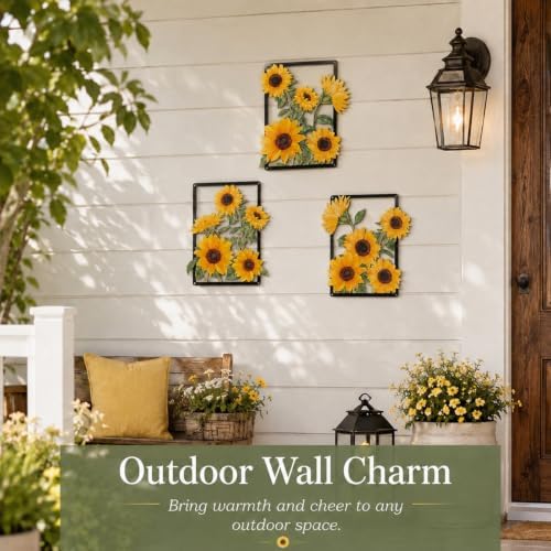 pechpell Metal Sunflower Wall Decor Set of 3 Home Kitchen Bathroom Art - Image 5