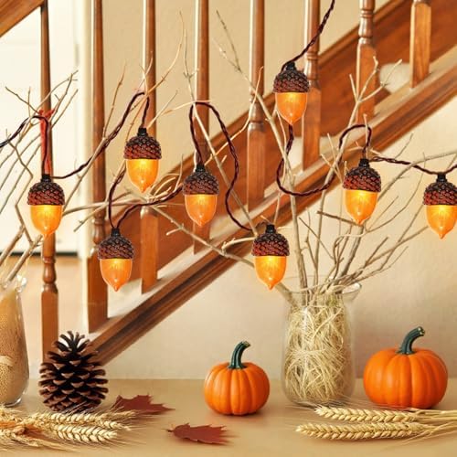 Couah Fall Decor Acorn String Lights, 8.5 FT 3D Acorn Lights with 10 LED Acorn Plug in Fall String Lights for Indoor and Outdoor Home Bedroom Autumn Party Harvest Fall Decorations - Image 6