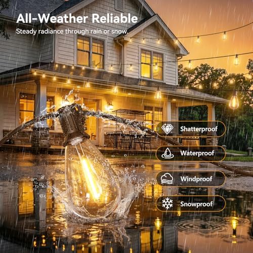 150FT Outdoor String Lights with Remote, Waterproof Patio Lights with 55+2 Shatterproof LED Bulbs,Dimmable Hanging Decor for Backyard Garden Porch Bistro, Timer & 3 Modes,2200K Warm White - Image 3