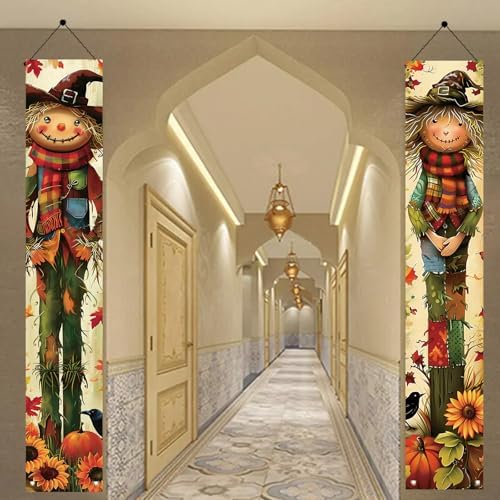2PCS Fall Scarecrow Porch Banner Autumn Pumpkin Sunflower Hanging Banner Decorations 71 x 12 Inch Outdoor Front Door Sign Harvest Decor for Thanksgiving Yard Entrance Wall Display - Image 7