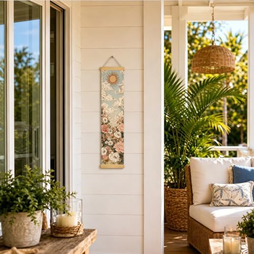 Sun Floral Porch Decor Banner, 31.5 x 7.8 Inch Canvas Hanging Banner with Wooden Rods, Cloud Garden Wall Accent for Entryway, Patio, Living Room, Indoor Outdoor Display - Image 6