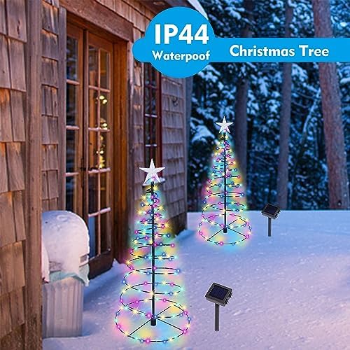 Dynaming 2 Pack Solar Spiral Christmas Trees with Multicolor Lights, 26" Outdoor Light Up Xmas Pathway Markers with Stake, Auto On/Off & Waterproof Lights for Winter Patio Yard Walkway Driveway Decor - Image 3