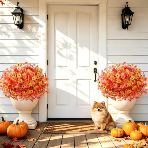Yastouay Fake Mums, 12 Bundles UV Resistant Artificial Mums for Outdoors - Image 5