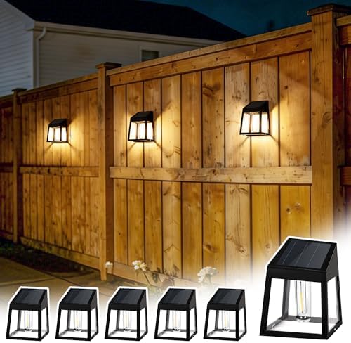 GIGALUMI Solar Fence Lights, 6 Pack Fence Outdoor Waterproof Lights Solar Powered, Warm White Yard Decorations for Garden, Post, Front Door, Backyard, Porch, Deck by GIGALUMI