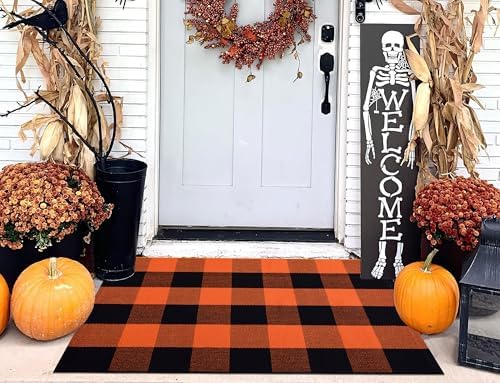Fall Door Mats Outdoor 24"x35" Orange and Black Halloween Layered Doormat - Image 4
