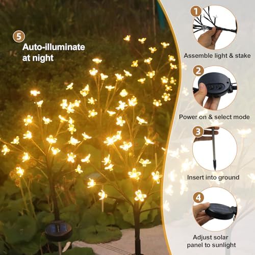 Solar Garden Lights Outdoor Decor, Waterproof Solar Flowers for Outside Yard Patio Lawn Pathway, Decorative Fairy Lights for Christmas Thanksgiving Decorations, Gardening Gifts for Women Warm - Image 2