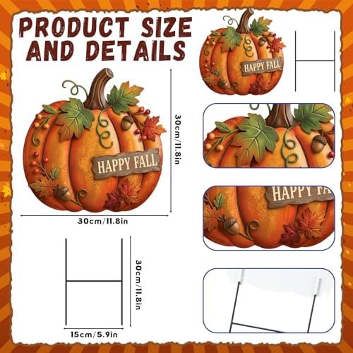 Amyhill Fall Outdoor Decor, 24 Inch Metal Pumpkin Garden Stakes, Welcome Yard Sign Fall Decor for Autumn Thanksgiving Harvest, Outdoor Decoration for Garden, Lawn, Patio & Walkway - Image 3