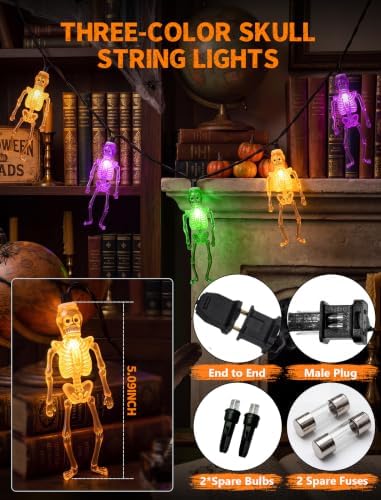 8.5FT 10 LED Outdoor Halloween Skeleton String Lights Plug In, Waterproof - Image 4