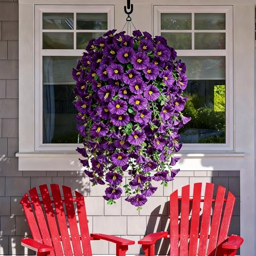 6 Pcs Artificial Hanging Flowers 30 Inch Purple Lavender Violet Morning Glory Vines UV Resistant Fake Hanging Plants Silk Hanging Flowers for Outdoor Spring Summer Garden Window Box Decor - Image 4