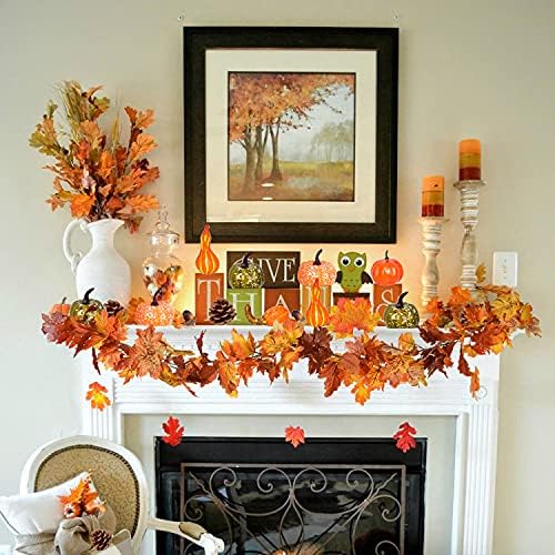 DearHouse 2 Pack Fall Maple Leaf Garland - 5.9Ft/Piece Hanging Vine Artificial Autumn Foliage for Thanksgiving, Home, Wedding, Fireplace, Party, Christmas Decor (Light Orange) - Image 2